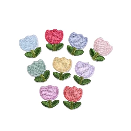 gestickte aufnäher 10 Stück selbstklebende Tulpen-Blumen-Stickerei-Patches for DIY-Handwerk, Shose-Tasche, Eisen auf Aufkleber, Kleidung, Applikationsstreifen(Mix color) von DSFIHJO