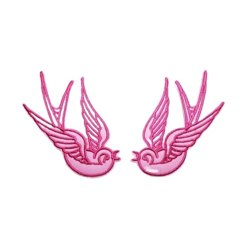 gestickte aufnäher 2 Paar Vögel, Azurblau, Rosa und Gold, gestickte Applikationen, for Aufbügeln, Paar(Color-6) von DSFIHJO