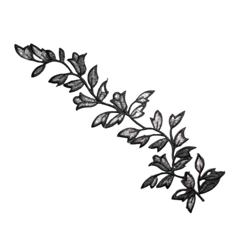 gestickte aufnäher 2 Stück 25 x 6 m Blatt-Applikation for Kleidung, Stickerei, Stoffaufkleber, for Aufbügeln, Basteln, Nähen, Reparatur(Black) von DSFIHJO