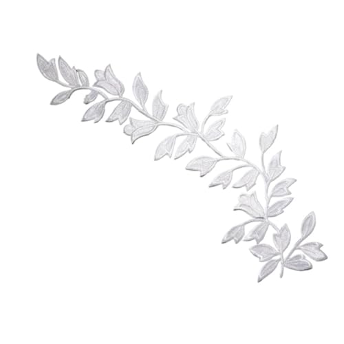gestickte aufnäher 2 Stück 25 x 6 m Blatt-Applikation for Kleidung, Stickerei, Stoffaufkleber, for Aufbügeln, Basteln, Nähen, Reparatur(White) von DSFIHJO