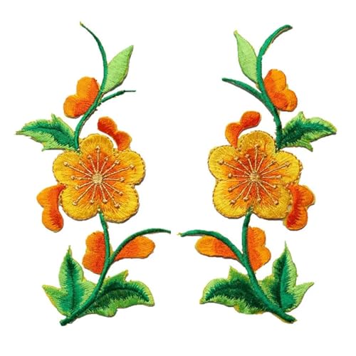 gestickte aufnäher 2 Stück Blumen Blätter Rosen Nähen Eisen auf Patches bestickt for Kleidung DIY Applikationen Handwerk Dekoration(Yellow) von DSFIHJO