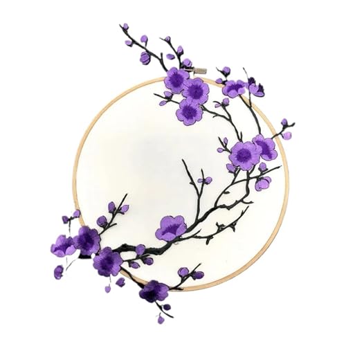 gestickte aufnäher 2 Stück Pflaumenblüten-Blumen-Applikation, Kleidung, Stickerei, Stoffaufkleber, for Aufbügeln, Basteln, Nähen, Reparatur, bestickte Werkzeuge(Style E) von DSFIHJO
