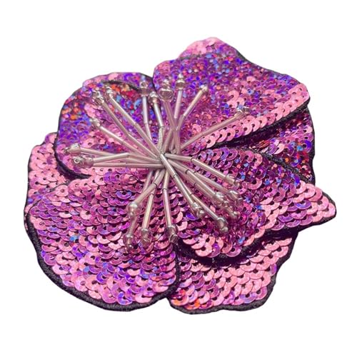 gestickte aufnäher 2 Stück handgefertigte große Pailletten-Blumen, gestickte glänzende Applikationen, modische Kleidung, Aufnäher, Zubehör(Purple) von DSFIHJO