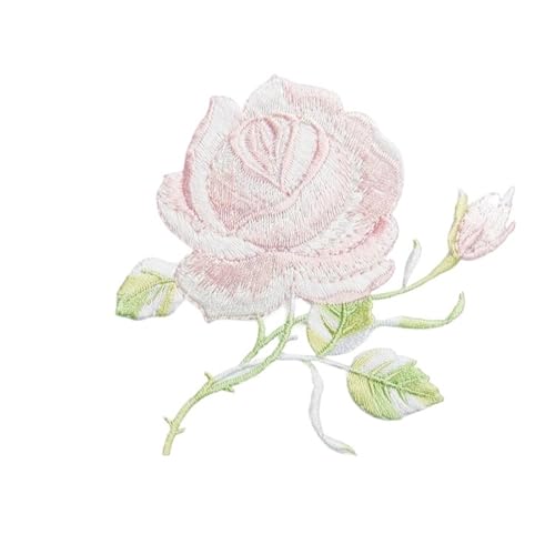 gestickte aufnäher 2 Stücke Zarte Rose Stickerei Eisen Auf Nähen Auf Patches for Kleidung Applique DIY Hut Mantel Kleid Hosen Zubehör Tuch Aufkleber(C light pink rose) von DSFIHJO