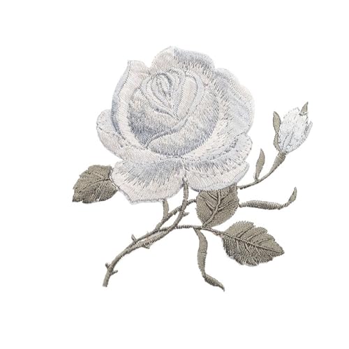 gestickte aufnäher 2 Stücke Zarte Rose Stickerei Eisen Auf Nähen Auf Patches for Kleidung Applique DIY Hut Mantel Kleid Hosen Zubehör Tuch Aufkleber(H grey rose) von DSFIHJO