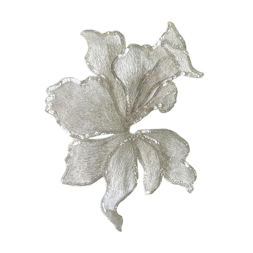gestickte aufnäher 2 stücke Blume Stickerei Patch Pailletten Organza Patches for Kleidung Kleidung Aufkleber Applikationen Nähen Auf Parches(White) von DSFIHJO