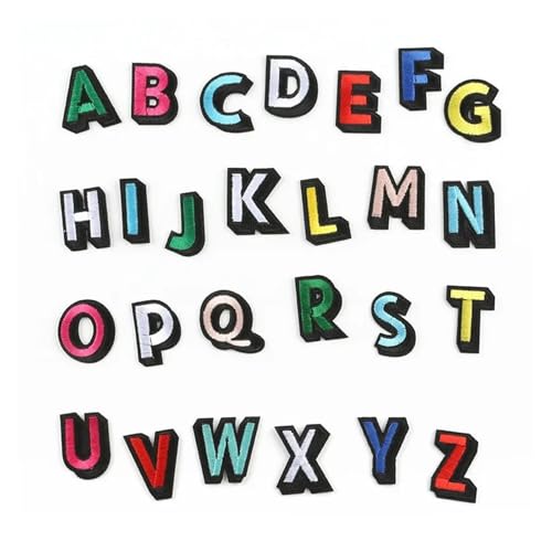gestickte aufnäher 26 Stück/kleine A~Z-farbige Alphabet- und englische Buchstaben for Kleidung, Aufkleber, Stoffapplikationen for Aufbügeln, Stickerei, Nähzubehör(06-multicolour-A-Z) von DSFIHJO