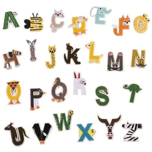 gestickte aufnäher 26 Stück süße englische Alphabet-Buchstabe AZ Patches for Kleidung Cartoon DIY Stickerei Streifen Aufkleber Abzeichen(NO.2 Anmial) von DSFIHJO