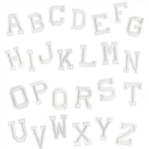 gestickte aufnäher 26 Stück süße englische Alphabet-Buchstabe AZ Patches for Kleidung Cartoon DIY Stickerei Streifen Aufkleber Abzeichen(NO.6 White) von DSFIHJO