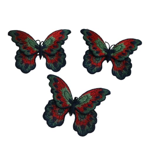 gestickte aufnäher 3pc Schmetterling Stickerei Patches for Kleidung DIY Tier Gestickte Parches Applikationen for Jacken Dekoration(3pc RED) von DSFIHJO