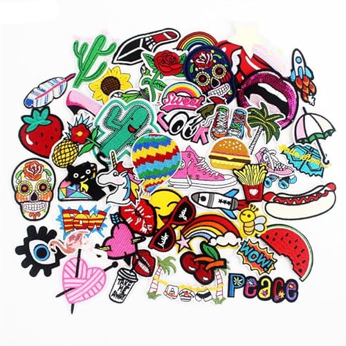 gestickte aufnäher 50 stücke Gemischte Tuch Patches Nette Stickerei Eisen Auf Abzeichen Kinder Mädchen DIY Applikationen for Jacken Taschen Aufkleber Patchwork von DSFIHJO