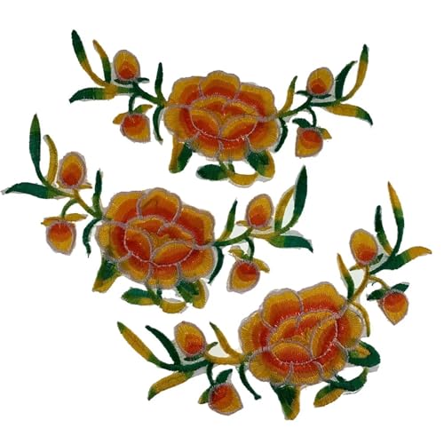 gestickte aufnäher Pfingstrose Blätter Stickerei Patches for Damenbekleidung Eisen auf Patch Knospe Blume Nähen Stoff Bekleidung Zubehör 6 x 13,5 cm(Color 2) von DSFIHJO