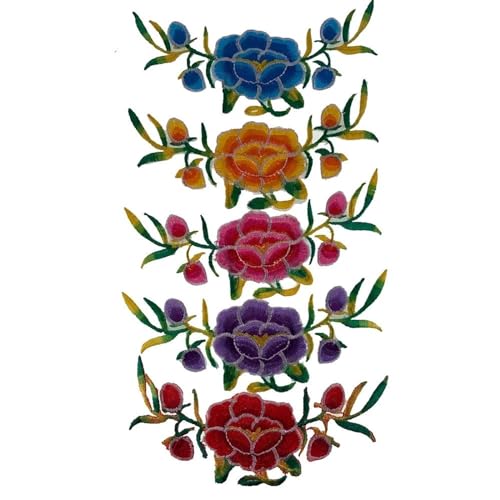 gestickte aufnäher Pfingstrose Blätter Stickerei Patches for Damenbekleidung Eisen auf Patch Knospe Blume Nähen Stoff Bekleidung Zubehör 6 x 13,5 cm(Mix 10pcs) von DSFIHJO
