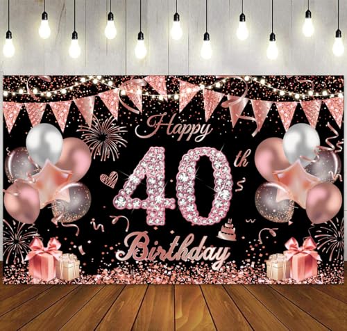 40.Geburtstag Banner Schwarz Roségold Deko, 40.Geburtstag Dekoration banner Hintergrund für 40 Frauen Geburtstagsfeier Deko, Happy Birthday Party Banner Hängende Dekoration 40.Geburtstag Banner Schwarz Roségold Deko, 40.Geburtstag Dekoration banner Hintergrund für 40 Frauen Geburtstagsfeier Deko, Happy Birthday Party Banner Hängende Dekoration von DSLIHA