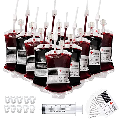 DSLIHA 10 Stücks Halloween Trinkgefäß Blutbeutel Blutspendebeutel mit 10 Clips Blutart Aufkleber und Fast Füllen Spritze Trinkgefäß Getränke Befüllen für Halloween Requisit, Zombie-Party(350ml) DSLIHA 10 Stücks Halloween Trinkgefäß Blutbeutel Blutspendebeutel mit 10 Clips Blutart Aufkleber und Fast Füllen Spritze Trinkgefäß Getränke Befüllen für Halloween Requisit, Zombie-Party(350ml) von DSLIHA