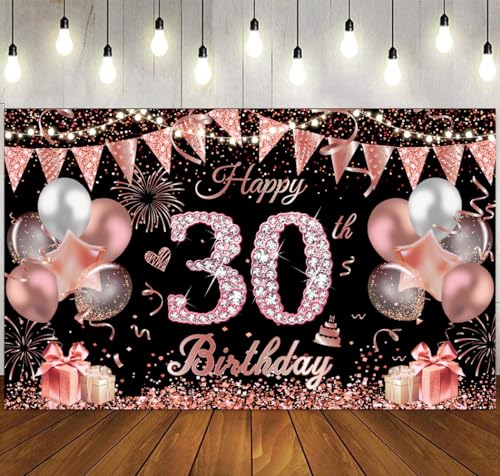 Happy 30th Birthday Banner für Frauen Schwarz Rose Gold Großer Geburtstag Foto Hintergrund Fotografie Hintergrund 30. Geburtstag Party Supplies 30. Geburtstag Banner Party Dekoration für Garten Wand Happy 30th Birthday Banner für Frauen Schwarz Rose Gold Großer Geburtstag Foto Hintergrund Fotografie Hintergrund 30. Geburtstag Party Supplies 30. Geburtstag Banner Party Dekoration für Garten Wand von DSLIHA