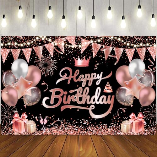 Happy Birthday Banner Geburtstag Dekoration Schwarz Roségold, Banner Geburtstag Hängende Dekoration, GeburtstagDeko für Mädchen & Frauen, Hintergrund Poster für Geburtstagsfeier dekoration Happy Birthday Banner Geburtstag Dekoration Schwarz Roségold, Banner Geburtstag Hängende Dekoration, GeburtstagDeko für Mädchen & Frauen, Hintergrund Poster für Geburtstagsfeier dekoration von DSLIHA
