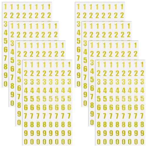 8 Blatt Zahlen Aufkleber,Gold Glitter Number Stickers,Zahlen Sticker zum Basteln,Gold Klebezahlen Selbstklebend,Wachszahlen Sticker,Dekorative Aufkleber für Geschenk Sammelalben Grußkarten Datum von DSLSQD