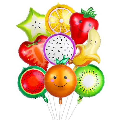 DSLSQD 18 Stück Folienballon Obst Thema,Obstballons,Kunterbunte Luftballons Frucht Mylar-Ballons Hawaii Luftballon Erdbeere Banane Wassermelo Kiwi,für Hochzeit Geburtstag Babyparty Sommerfest Zubehör von DSLSQD