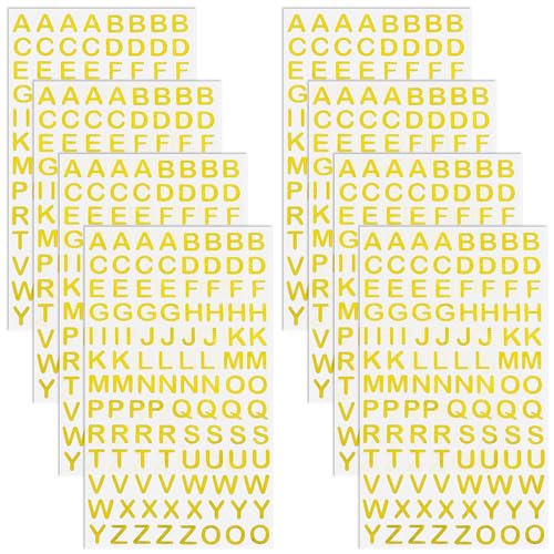 DSLSQD 8 Blatt Buchstaben Aufkleber,Gold Buchstaben Aufkleber Klebebuchstaben Selbstklebend Alphabet Sticker,Vinyl Buchstaben Sticker,für DIY Kunsthandwerk Scrapbooking Grußkarten Deko Aufkleber von DSLSQD