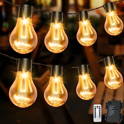 DSLebeen Outdoor Lichterkette Außen Batterie Timer 9M 12 Birnen A60 LED Fernbedienung Lichterkette mit 8 Modi IP64 Lichterketten für Innen Weihnachten Fenster Treppen Gärten Pavillons Hochzeiten von DSLebeen