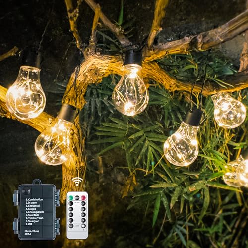 DSLebeen Outdoor Lichterkette Außen Batterie Timer 9M 12 Birnen A60 LED Fernbedienung Lichterkette mit 8 Modi IP64 Lichterketten für Fenster Treppen Gärten Pavillons Hochzeiten von DSLebeen
