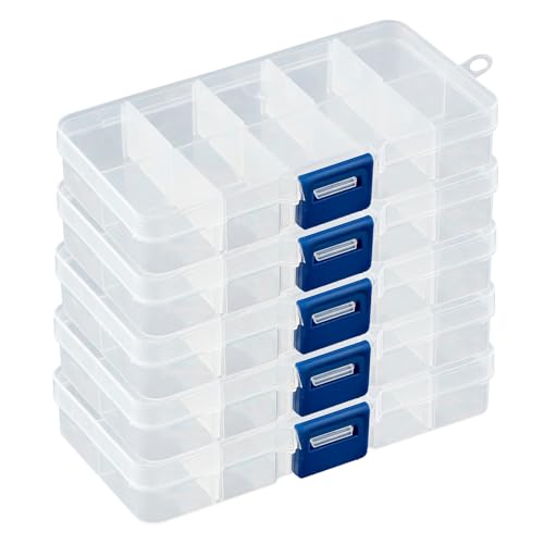 Sortierbox mit 10 verstellbaren Fächern aus Kunststoff | Aufbewahrungsbox Organizer Sortimentskasten Perlenbox - 5 Stück von DSM-Verbindungstechnik