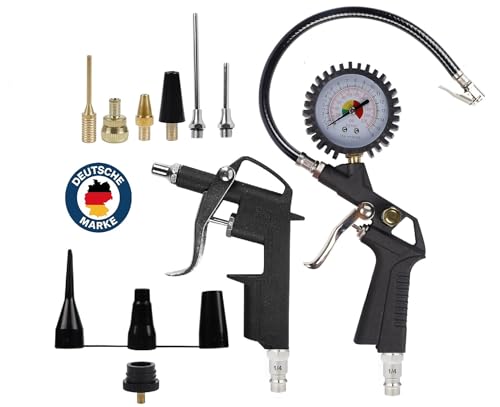 Druckluft-Kompressor-Zubehör – 13-teiliges Set mit strapazierfähiger Luftblaspistole, 170 PSI Reifenfüllmessgerät und Gummischlauch - 1/4 Bsp Euro-Schnellkupplung Druckluft-Kompressor-Zubehör – 13-teiliges Set mit strapazierfähiger Luftblaspistole, 170 PSI Reifenfüllmessgerät und Gummischlauch - 1/4 Bsp Euro-Schnellkupplung von DSMAN