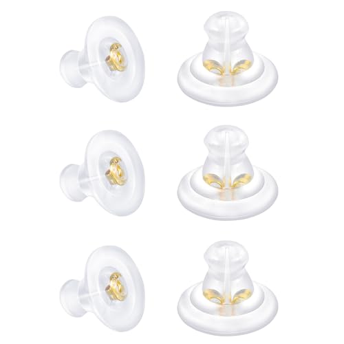 18 Karat Gold Silikon Ohrring Rückseite für Ohrringe und hängende Ohren, sicherer Verschluss für schwere Ohrringe, hypoallergen, weich und transparent für Erwachsene von DSOMHZ