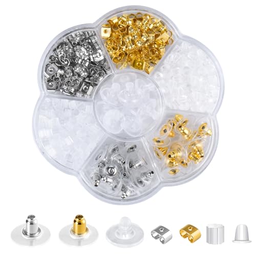 Silikon-Ohrring-Verschlüsse, Ersatz für Ohrstecker/Ohrhänger/schwere Ohrringe, 550 Stück, Metall, transparent, hypoallergen, Kunststoff-Gummi-Rückseite, Kupplungsstopper für Fischhaken-Ohrstecker von DSOMHZ