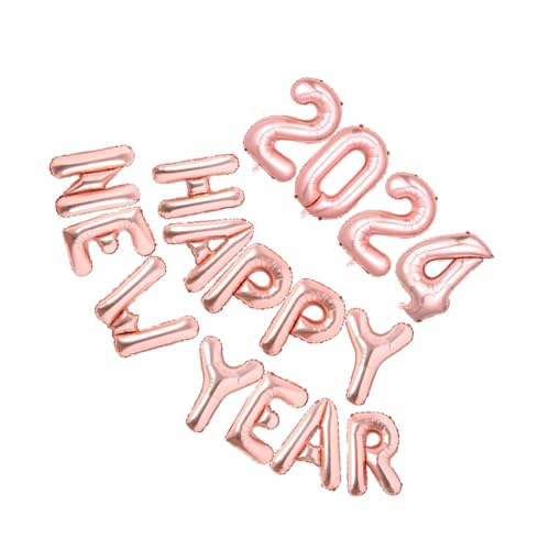 DSOUWEH Wiederverwendbarer „Frohes Neues Jahr“ Ballon für Wanddekoration 2024, Metallfolie, nicht leicht zu platzen, einfaches Aufblasen, geruchlos, Roségold von DSOUWEH