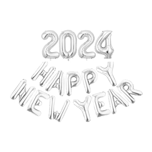 DSOUWEH Wiederverwendbarer „Frohes Neues Jahr“ Ballon für Wanddekoration 2024, Metallfolie, nicht leicht zu platzen, einfaches Aufblasen, geruchlos, Silber von DSOUWEH