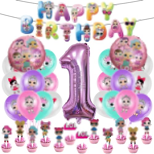 Geburtstag Dekoration 58 pcs, Luftballons Geburtstag, Nummer 1 Ballon, Cupcake Topper, Geburtstag Banner, Kuchen Dekoration, Geburtstagsparty, Kinderparty Dekoration von DSTLWBCS