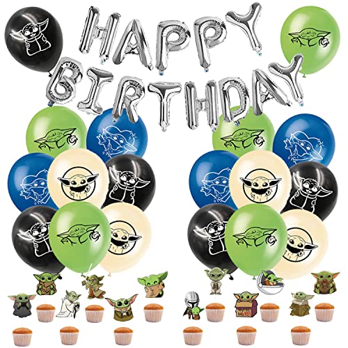 Geburtstag Dekoration 33 pcs, Luftballons Geburtstag,Kuchen Dekoration, Geburtstag Banner, Cupcake Topper, Jungen Mädchen Party Dekorationen von DSTLWBCS