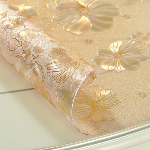 Tischfolie mit Blumen Bedruckt Dicke 1mm,Transparente Tischschutz Texture Blütenform,Schutzfolie abwischbar,PVC Tischdecken rutschfeste,Durchsichtige Schreibtisch,Tischmatte Ölbeständig (A,90x90cm) von DSWZLQDXB