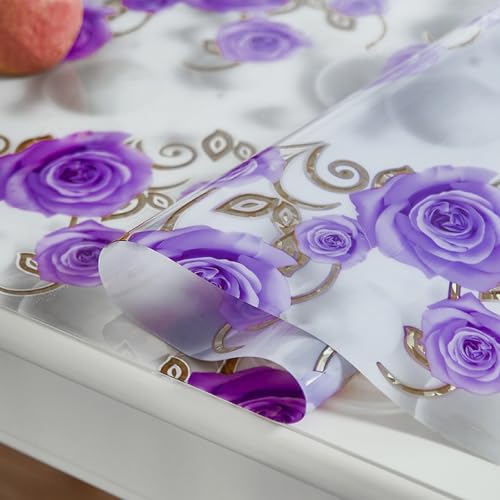 Transparente Tischfolie Texture Blütenform Tischschutz mit Blumen Bedruckt Dicke 1mm Schutzfolie abwischbar PVC Tischdecken rutschfeste,Durchsichtige Schreibtisch,Tischmatte Ölbeständig (D,40x150cm) von DSWZLQDXB