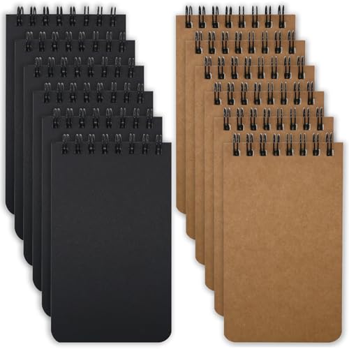 DSYIL Pocket Notebooks Bulk, 12 Pack Mini Spiral Notepads, Lined College Ruled Paper, 60 Sheets/120 Pages, Memo Pads for Office, School and Travel (Black & Kraft) von DSYIL