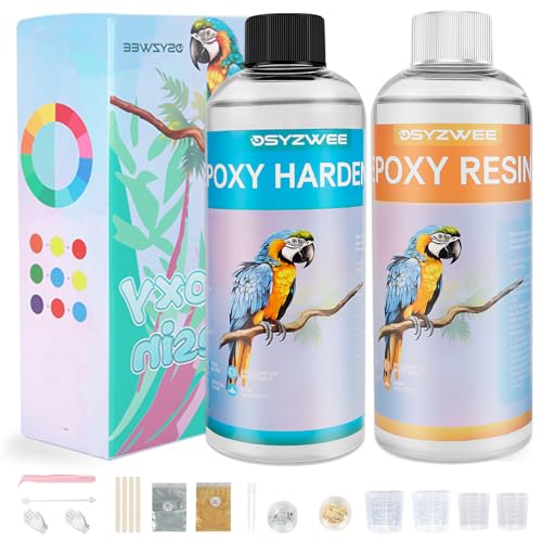 Epoxidharz Set, 1L/32oz Epoxidharz mit Härter, Kristallklares Epoxy Gießharz, Anfänger 1:1 Epoxy Resin Glasklar Harz Gießen Set, Mit Goldfolien und Gold- und Silberpulver und Holzstäbchen Epoxidharz Set, 1L/32oz Epoxidharz mit Härter, Kristallklares Epoxy Gießharz, Anfänger 1:1 Epoxy Resin Glasklar Harz Gießen Set, Mit Goldfolien und Gold- und Silberpulver und Holzstäbchen von DSYZWEE
