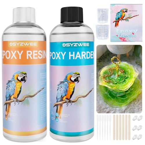 Epoxidharz Set, 540ML/18oz Epoxidharz mit Härter, Kristallklares Epoxy Gießharz, Anfänger 1:1 Epoxy Resin Glasklar Harz Gießen Set, Mit Turmtablett-Formen Goldfolien - Holzstäbchen von DSYZWEE