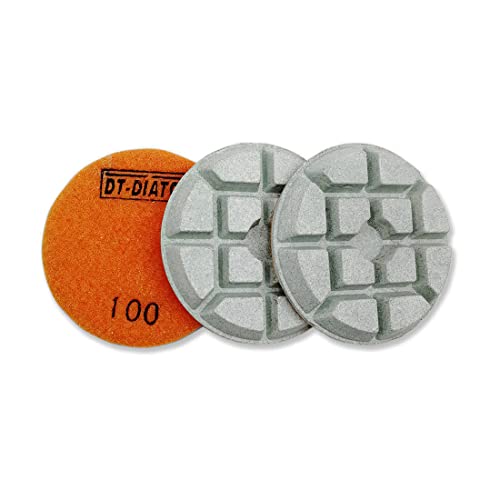 DT-DIATOOL Beton-Polierpads 80 mm für Beton-, Zement- und Terrazzo-Bödenverarbeitung, Reparatur und Renovierung, trockene oder nasse Verwendung, Diamant-Schleifpads Körnung 100, 3 Stück von DT-DIATOOL