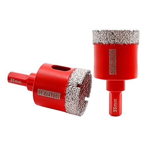 DT-DIATOOL Diamant-Fliesenbohrer 35mm 2 Stücke Diamant-Lochsäge Dreikant-Schaft für Fliesen Porzellan Keramik Marmor Granit Mauerwerk Quarzstein von DT-DIATOOL