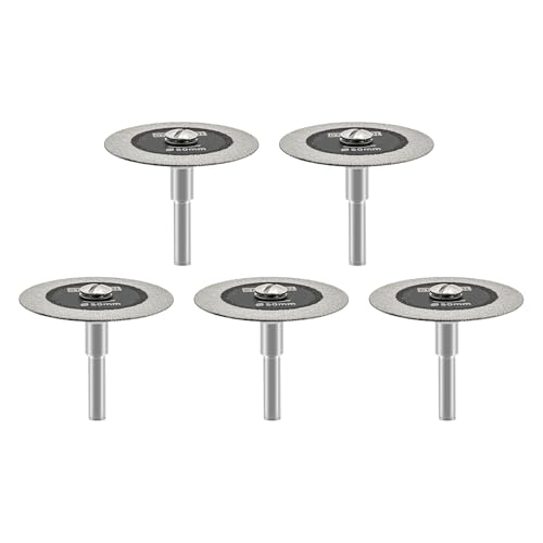 DT-DIATOOL Diamant-Glas-Trennscheibe, 5 Stück 50mm Mini-Diamant-Sägeblätter mit 6mm Schaft für Fliesen, Keramik, Porzellan, Marmor, Granit, Kunststein auf Bohrmaschine von DT-DIATOOL