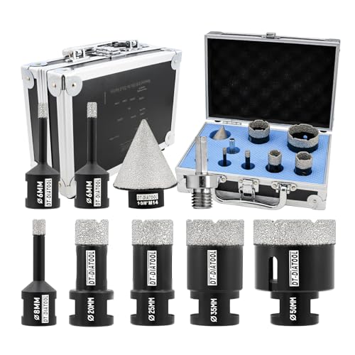 DT-DIATOOL Diamant-Kernbohrer-Set 9er-Pack - 6/6/8/20/25/35/50mm Fliesenbohrer+35mm Diamantfasenbohrer+Sechskantadapter für Porzellanfliese Keramik Marmor Granit DT-DIATOOL Diamant-Kernbohrer-Set 9er-Pack - 6/6/8/20/25/35/50mm Fliesenbohrer+35mm Diamantfasenbohrer+Sechskantadapter für Porzellanfliese Keramik Marmor Granit von DT-DIATOOL