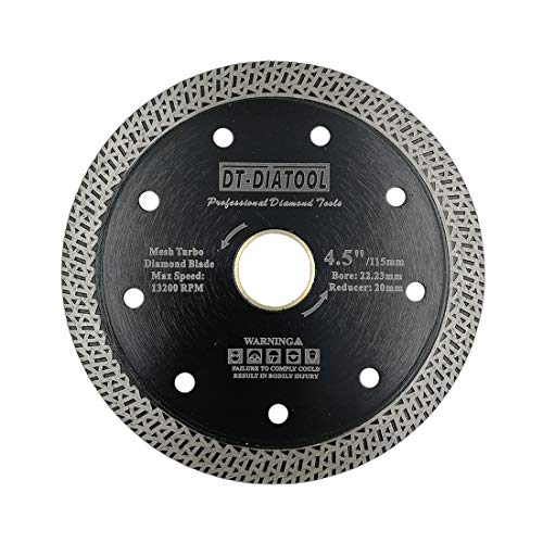 DT-DIATOOL Diamant Trennscheibe 115 mm x 22,23 mm/20 mm Sägeblatt mit Mesh Turbo für Porzellan Fliesen Marmor Keramik Granit DT-DIATOOL Diamant Trennscheibe 115 mm x 22,23 mm/20 mm Sägeblatt mit Mesh Turbo für Porzellan Fliesen Marmor Keramik Granit von DT-DIATOOL