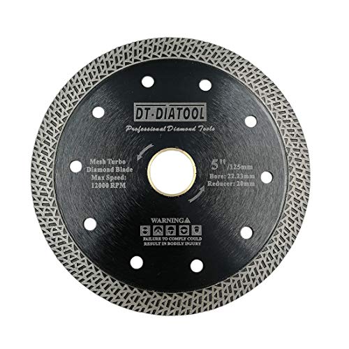 DT-DIATOOL Diamant Trennscheibe 125 mm x 22,23 mm/20 mm Sägeblatt mit Mesh Turbo für Porzellan Fliesen Marmor Keramik Granit von DT-DIATOOL