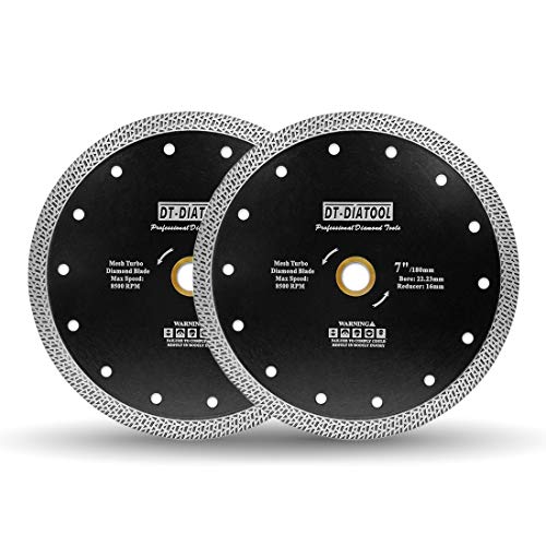 DT-DIATOOL Diamant Trennscheibe 2 Stücke 180 mm x 22,23 mm/16 mm Sägeblatt mit Mesh Turbo für Porzellan Fliesen Marmor Keramik Granit von DT-DIATOOL