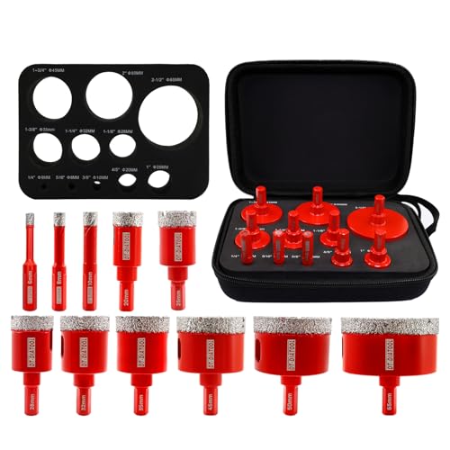 DT-DIATOOL Diamantbohrer-Set, 11-teilig (6/8/10/20/25/28/32/35/45/50/65 mm), Lochsägen-Set mit Dreieckschaft für Porzellan, Fliesen, Keramik, Granit, Marmor von DT-DIATOOL