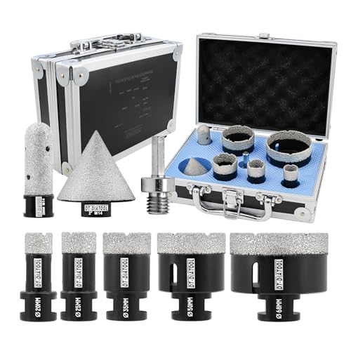 DT-DIATOOL Diamantbohrer-Set 8er-Pack - 20/25/35/50/68mm Fliesenbohrer + 20mm Diamantfräser + 50mm Diamantfase + Sechskantadapter für Porzellan Fliesen Keramik Marmor Granit DT-DIATOOL Diamantbohrer-Set 8er-Pack - 20/25/35/50/68mm Fliesenbohrer + 20mm Diamantfräser + 50mm Diamantfase + Sechskantadapter für Porzellan Fliesen Keramik Marmor Granit von DT-DIATOOL