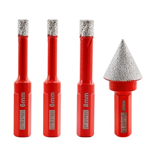 DT-DIATOOL Triangle Shank Diamond Drill Bits 6/6/8mm with 20mm 1pc Diamond Chamfer Bit Vacuum Brazed Diamond Hole Saw for Porcelain Tile Ceramic Marble Granite Masonry Quartz von DT-DIATOOL