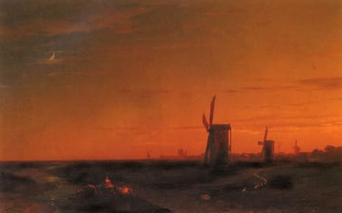 DTAUPREB DIY-Ölgemälde für Erwachsene und Kinder Landschaft mit Windmühlen Malen nach Zahlen mit Pinseln und Acrylpigmenten auf Leinwand Ivan Aivazovsky von DTAUPREB